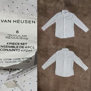 Van Heusen Boy's White Dress Shirt with Subtle Dots Sz 6